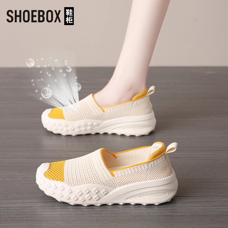 SHOEBOX鞋柜渔夫鞋女鞋子2025秋新款透气飞织网面一脚蹬休闲鞋