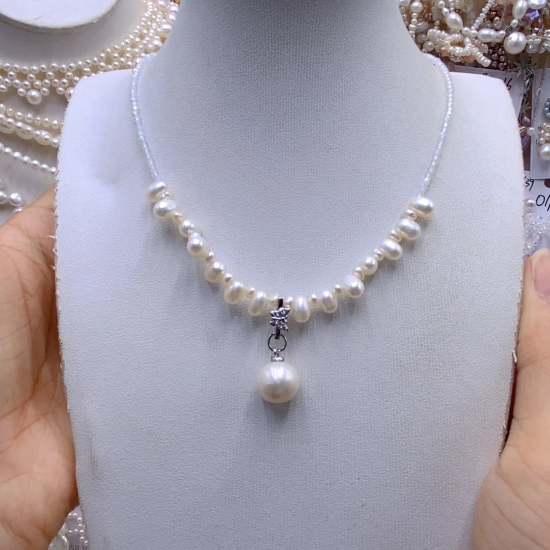 淡水珍珠银S925镶嵌颈饰