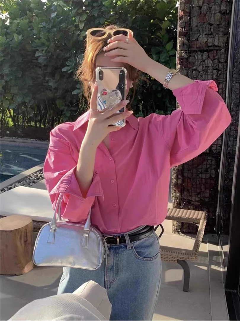 【运补6-8】现货-棉衬衫长袖时尚休闲宽松女装气质显瘦防嗮衬衫