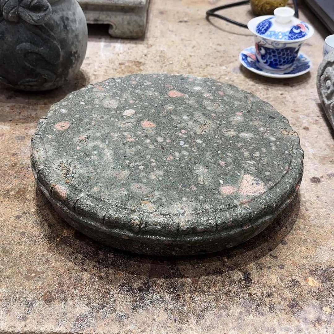 沐***圆石材茶园石底座徽派石雕