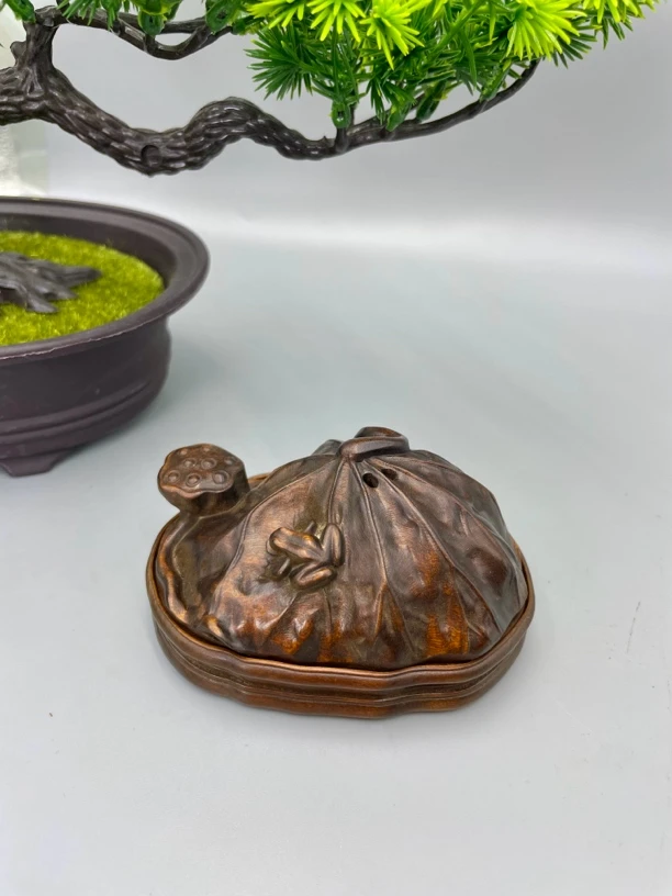 小叶黄杨木复古禅意（莲蓬造型香薰炉）盘茶道用品摆件