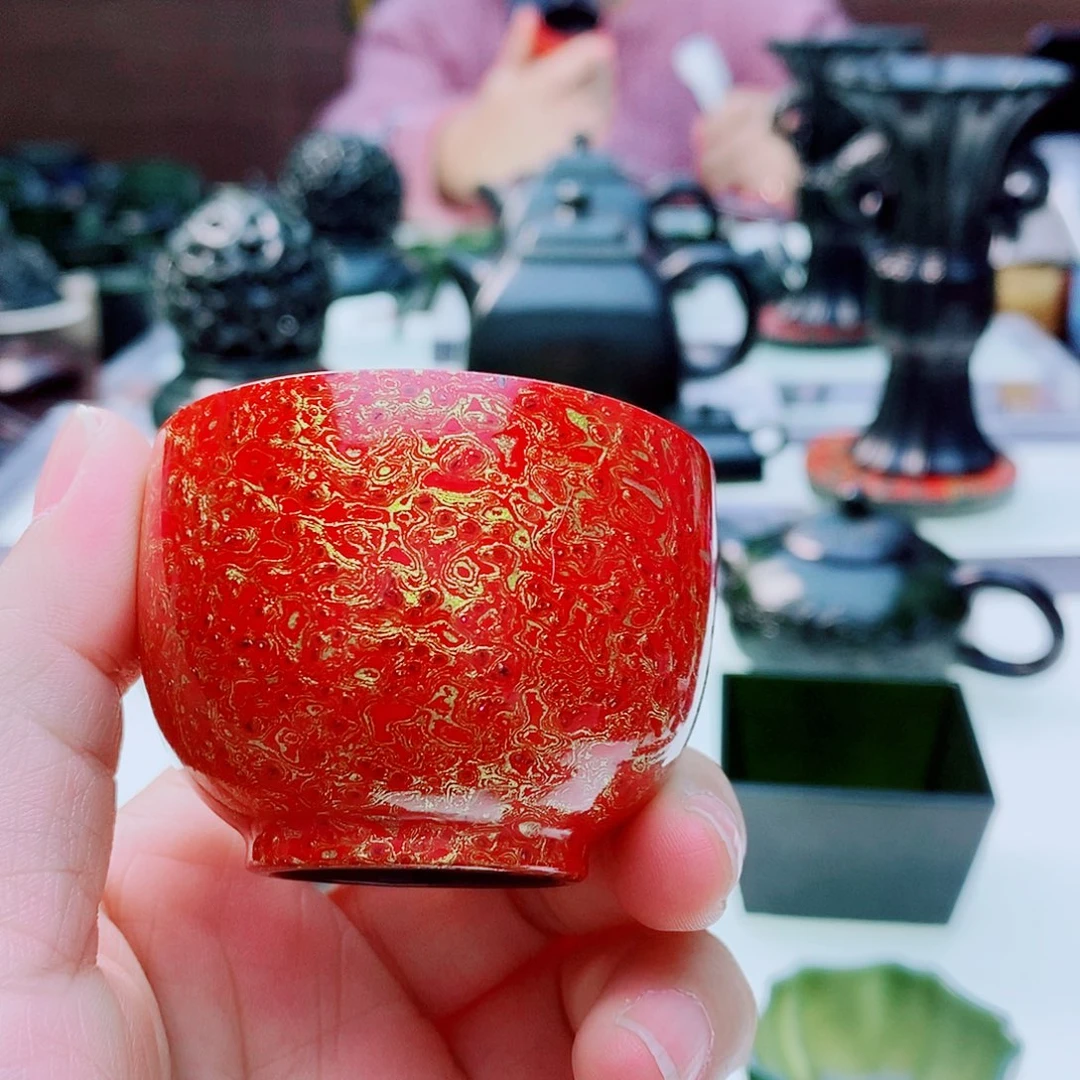 微瑕大漆红色杯子