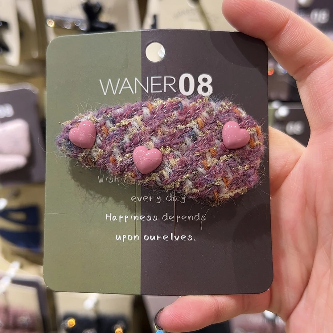 布艺非金属粉爱心拜拜夹