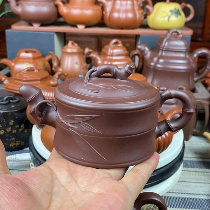 茶壶紫砂竹节280cc原矿老紫泥特价