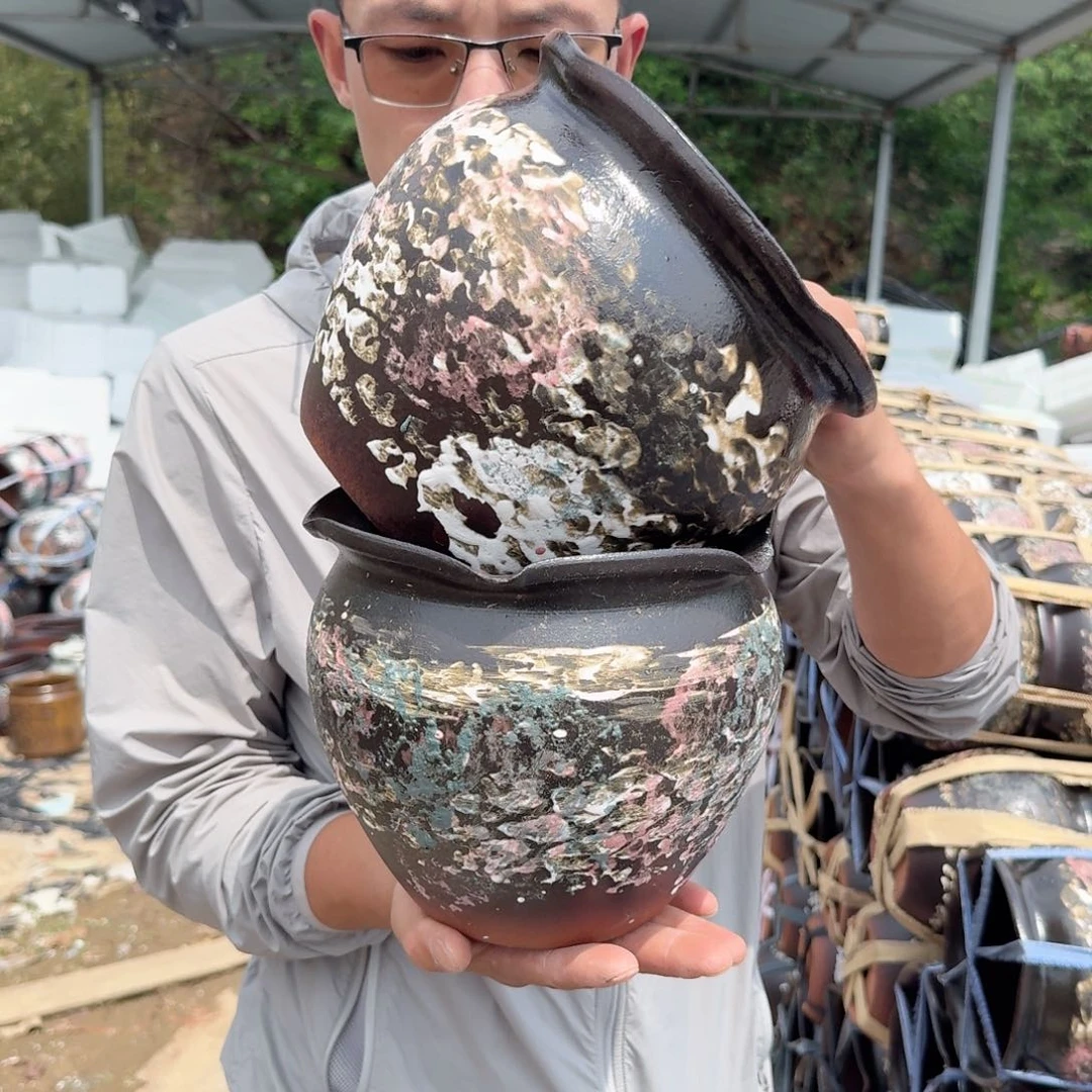 紫砂花盆口20高18（两个泼墨花边口文林