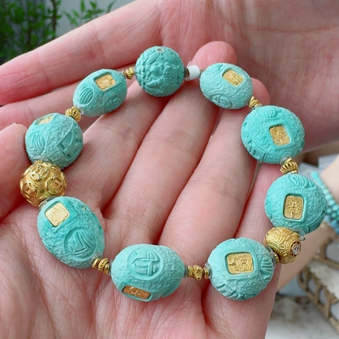 18K金镶嵌绿松石珠宝奇石