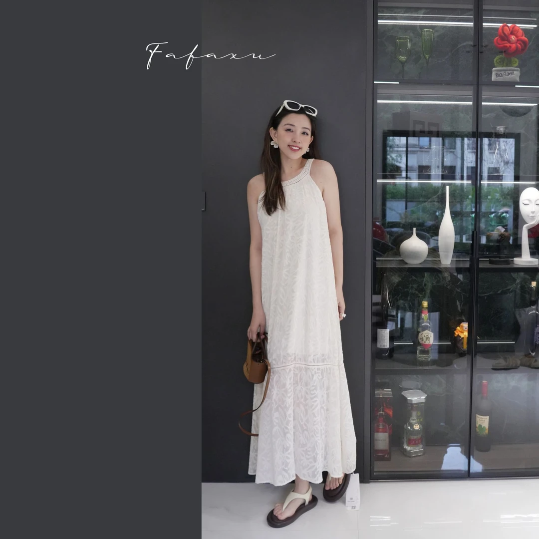 【FAFAXU】白月光吊带海边风连衣裙蕾丝气质白色裙子夏季长款针织