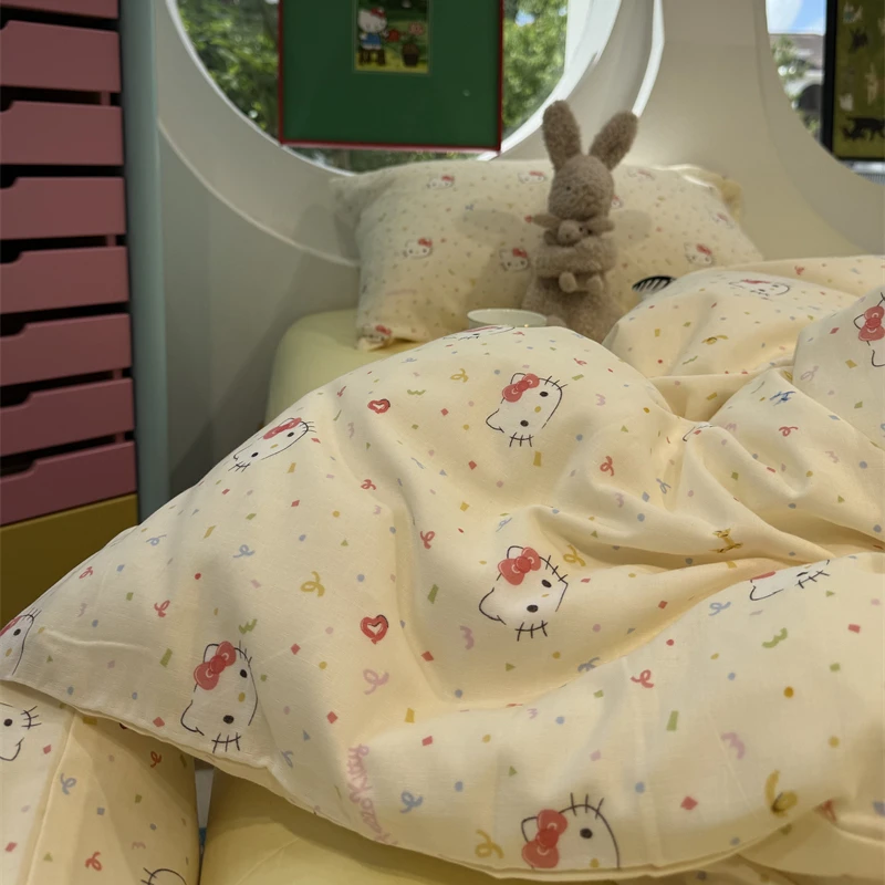易安阁双层纱卡通kt猫奶油芝士四件套1.5m1.8米学生宿舍三件套