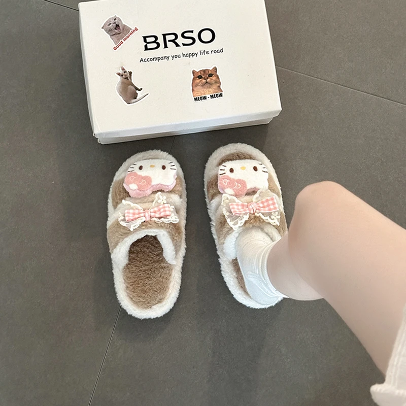 可爱卡通大头猫棉拖鞋女2025秋冬新款外穿少女心保暖舒适毛毛拖鞋