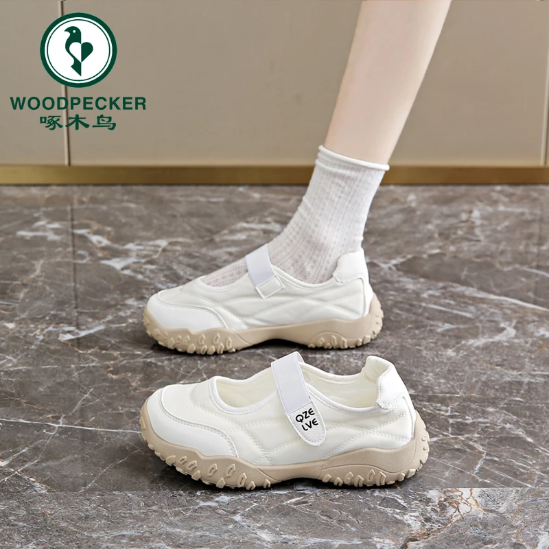 啄木鸟正品厚底浅口小白鞋2025夏季新款百搭时尚透气防滑魔术贴玛
