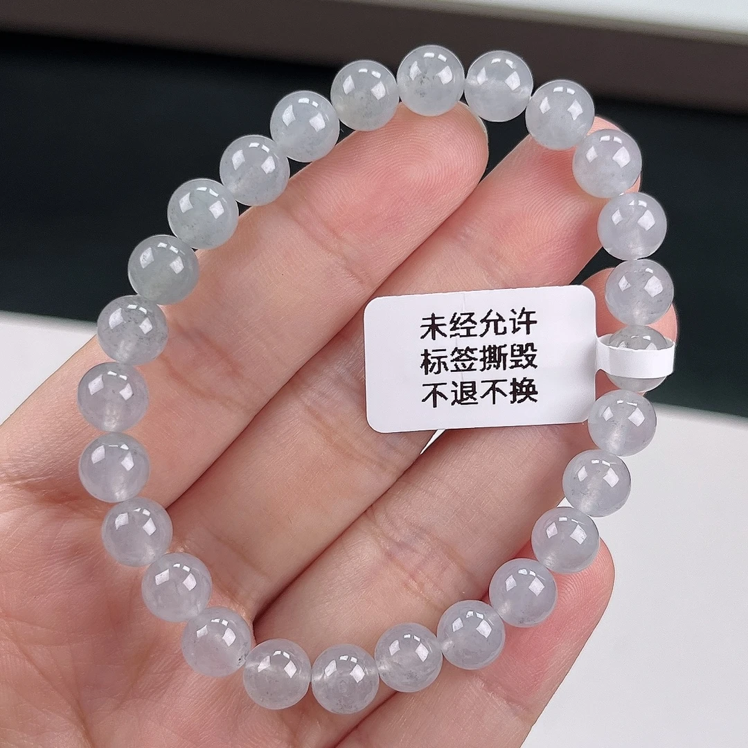 缅甸天然翡翠A货冰透圆珠卡7时尚清新手串冰乌鸡飘花特色品质珠宝