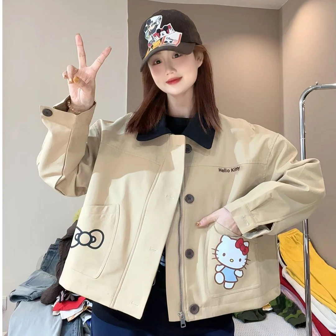 撞色翻领短款风衣夹克外套女2025春季新款减龄时尚上衣