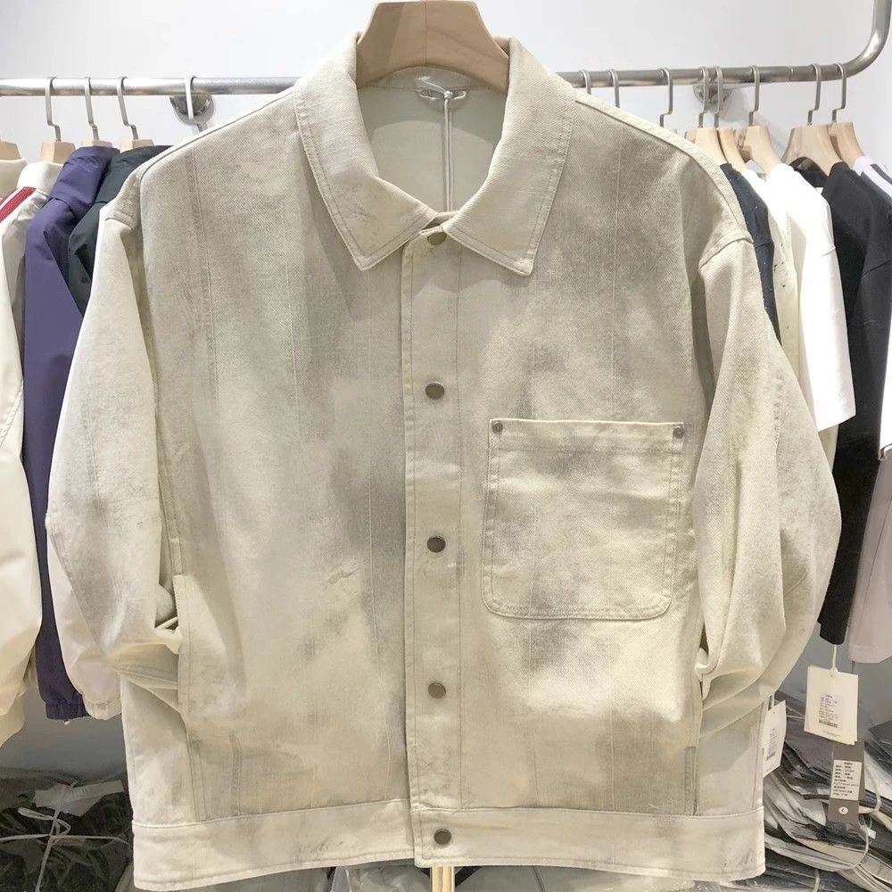 外套男士春秋季2025新款翻领扎染宽松潮流时尚休闲夹克