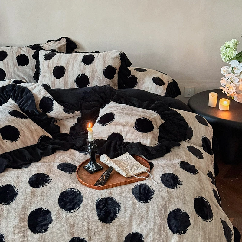 冬季保暖美拉德加厚雪貂绒四件套被套牛奶绒珊瑚绒高级感床裙床单