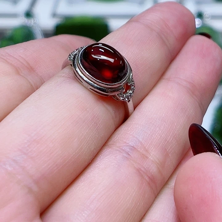 石榴石戒指银S925镶嵌