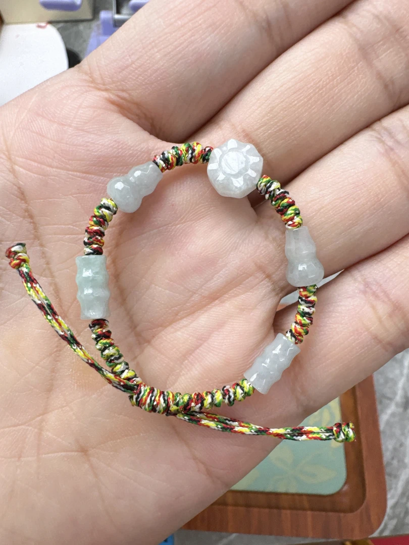 宝宝手链 百事无忌翡翠八卦平安扣节节高彩绳手链