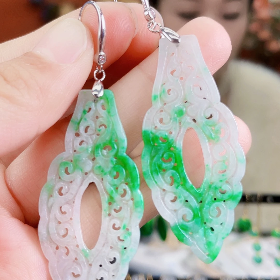 翡翠银S925镶嵌耳饰