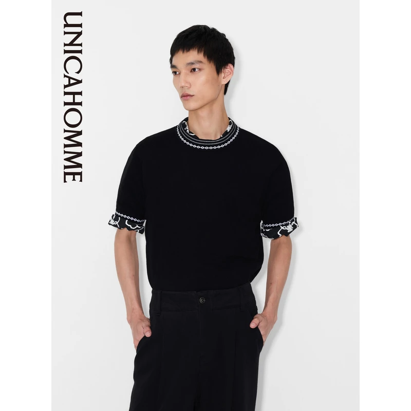 UNICAHOMME档案系列|几何撞色边针织短袖