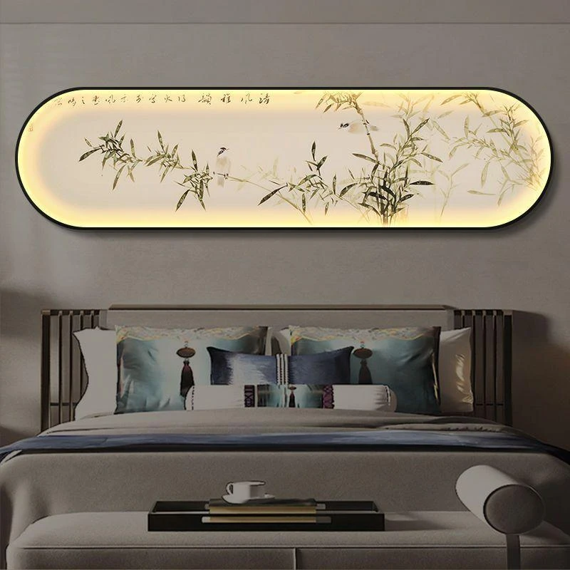 新中式客厅装饰画禅意竹子带灯LED挂画卧室床头画沙发背景墙壁灯