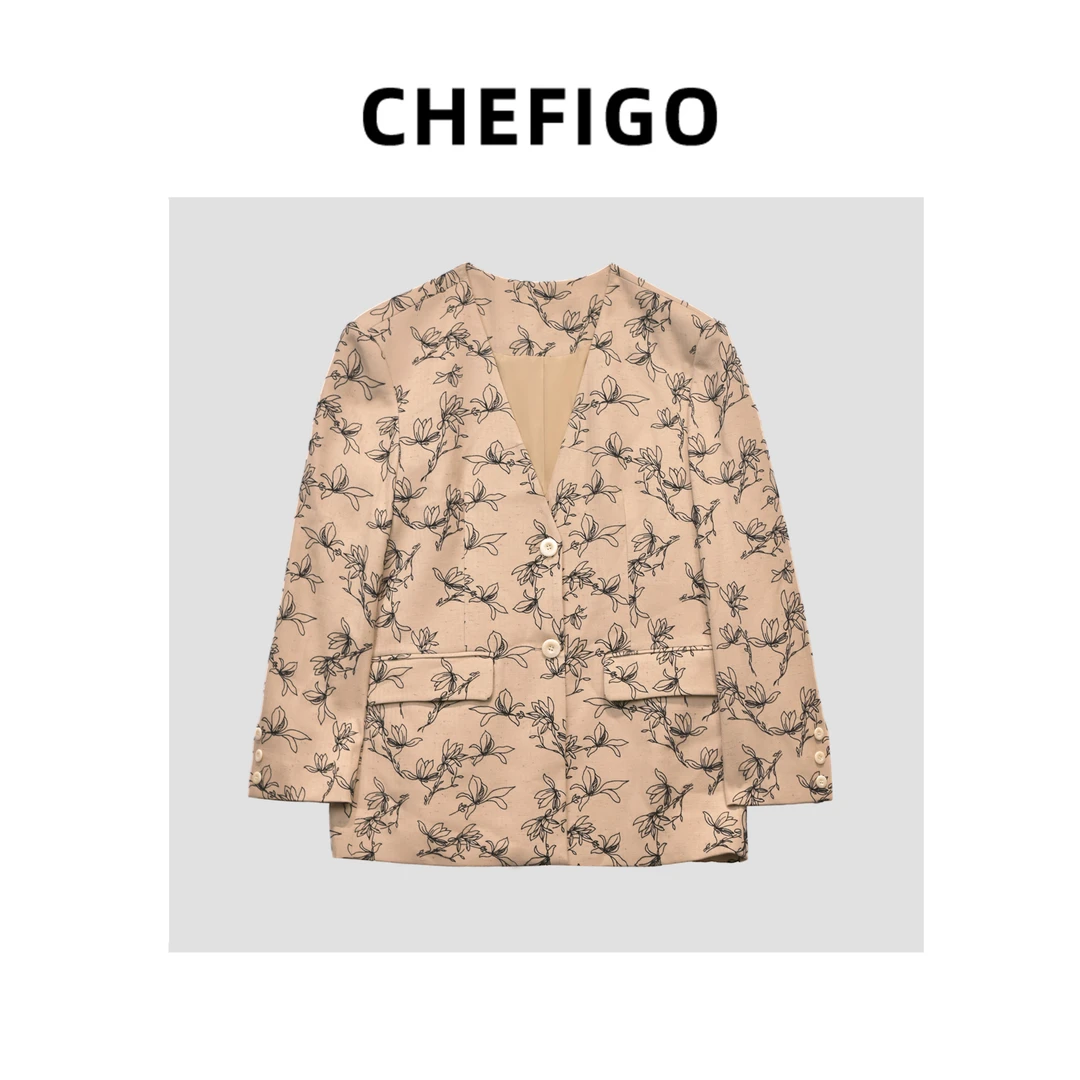 CHEFIGO植绒提花无领西装