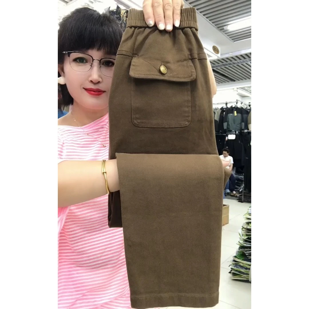 水洗棉牛仔裤秋季新款休闲百搭显瘦小脚直筒裤高腰弹力宽松哈伦裤