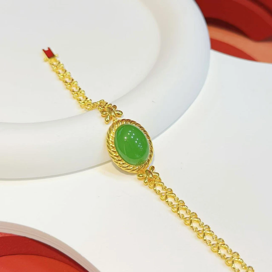 【红娘子】18K金蝴蝶结12*16mm苹果绿大旦面手链HNZ8488