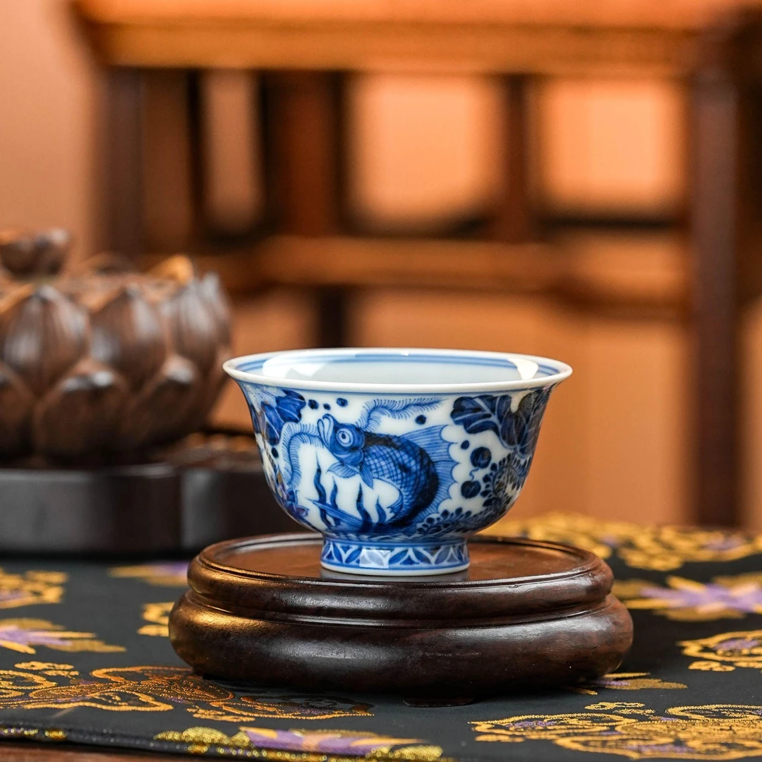 刘建锋窑鱼藻小压手杯手工高档家用喝茶饮茶LJF280茶具灵芝茶杯