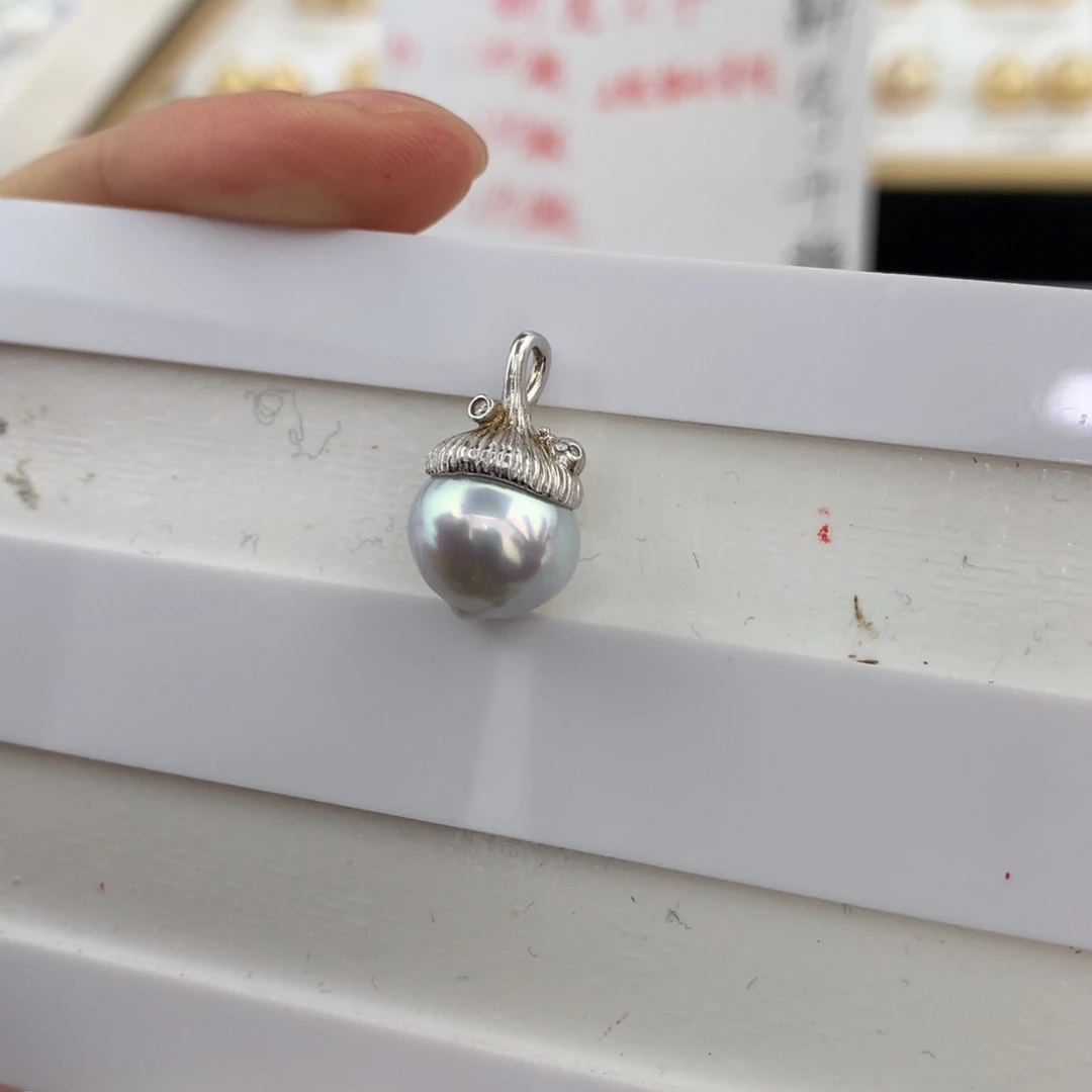 颈饰未镶嵌海水珍珠10.7mm澳白银蓝裸珠宝石光泽