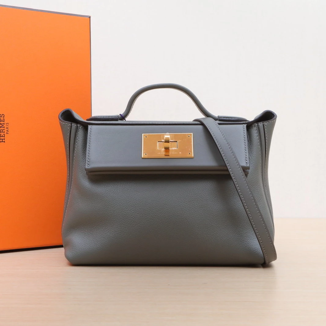 95新 Hermes/爱马仕 小花6珊 2424 Mini 21 积雨云灰 EC皮 Z刻包