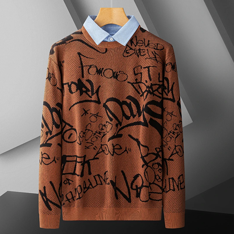 2025新款时尚加肥加大码长袖毛衣加绒加厚特大号假两件针织衫7XL