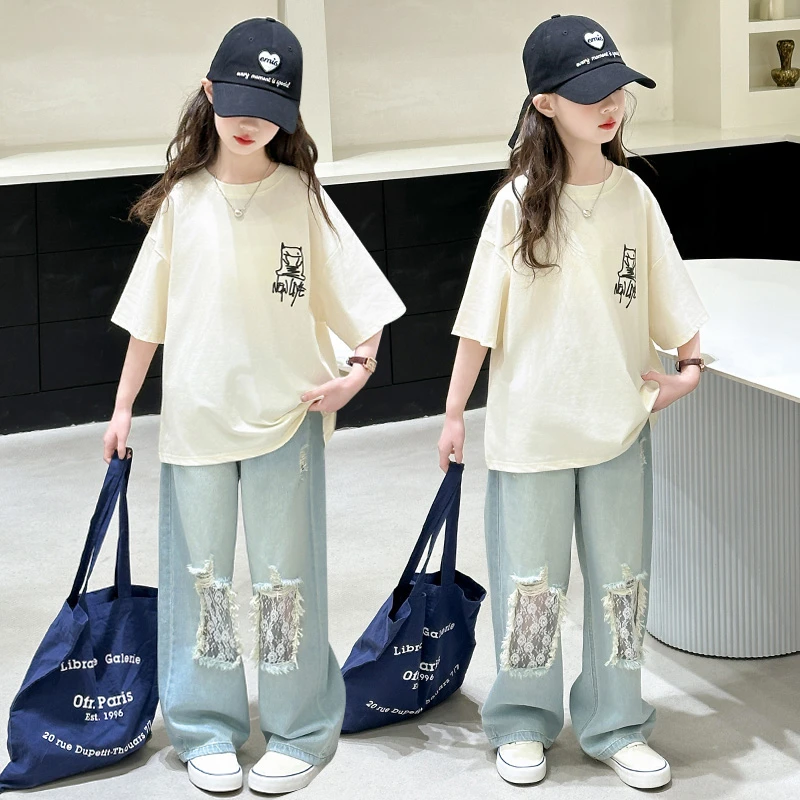 女童夏装套装新款中大童洋气时髦T恤儿童短袖小女孩夏季12到15岁