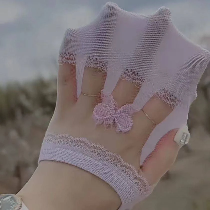 超仙蕾丝蝴蝶结冰丝隐形袜爆款夏季薄款浅口船袜透气彩色隐形船袜