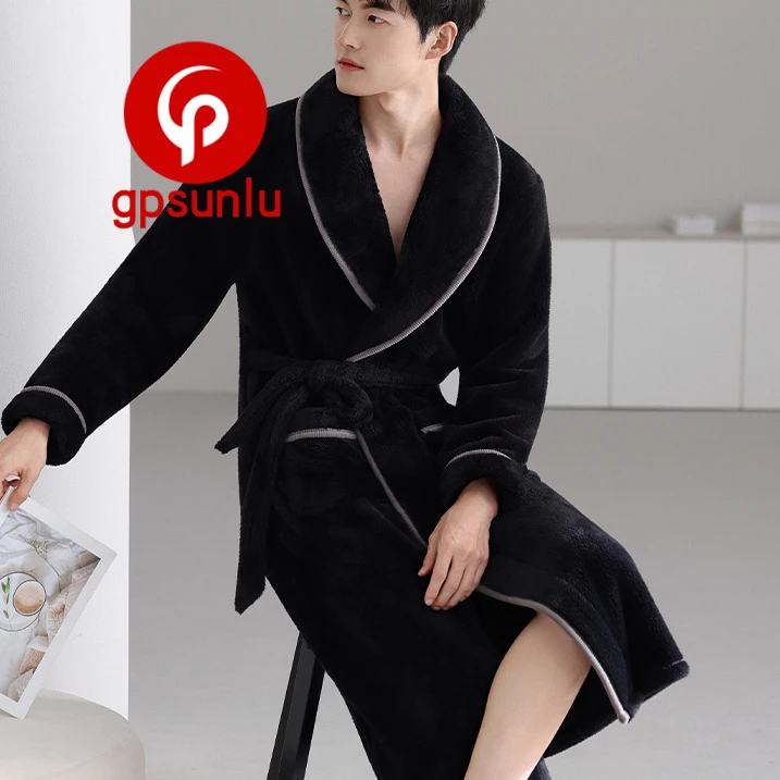 GPsunlu睡袍法兰绒男士浴袍中长款秋冬加厚保暖睡衣高级感家居服