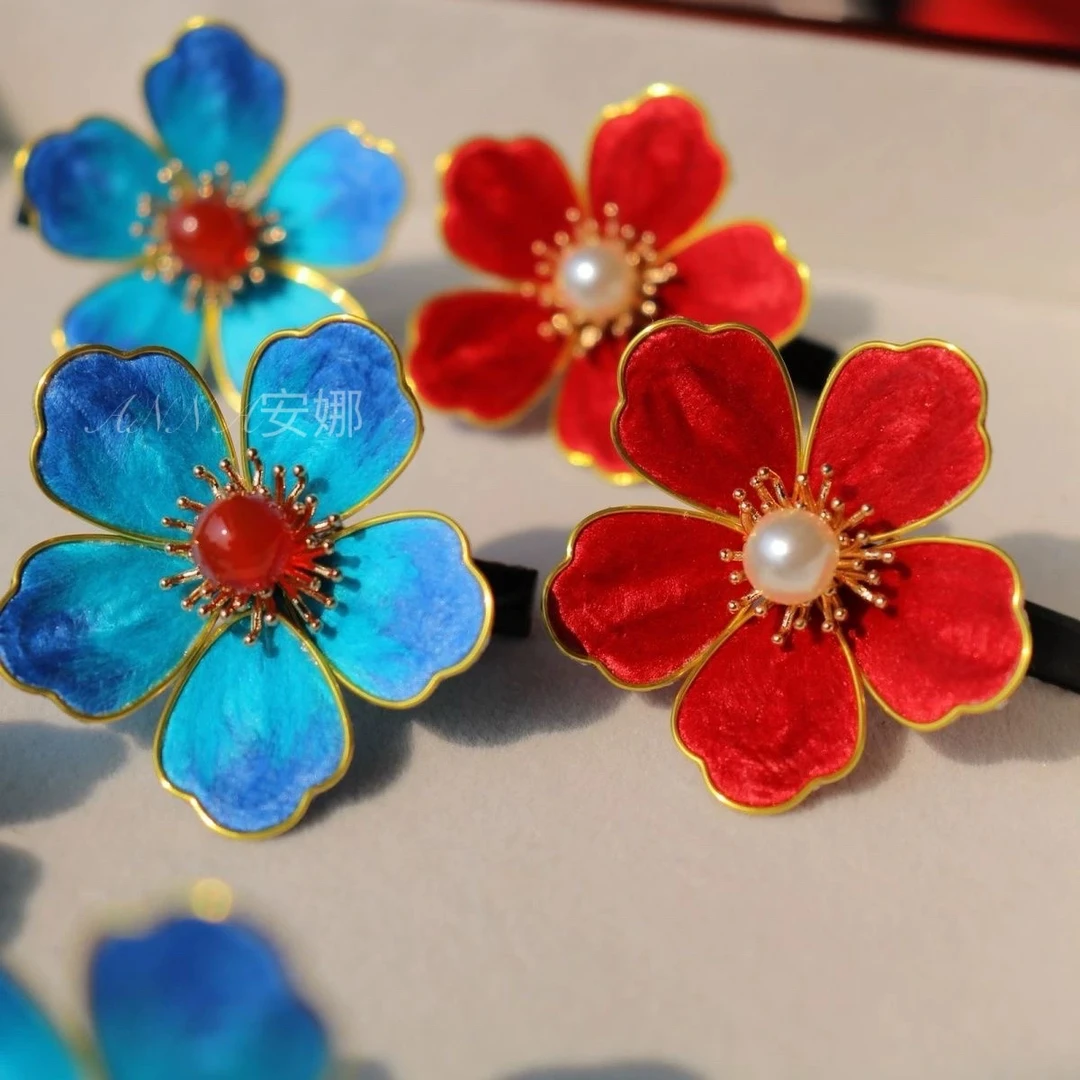 绒花女森系民族风中国风发簪旗袍古风发饰对夹国风复古75