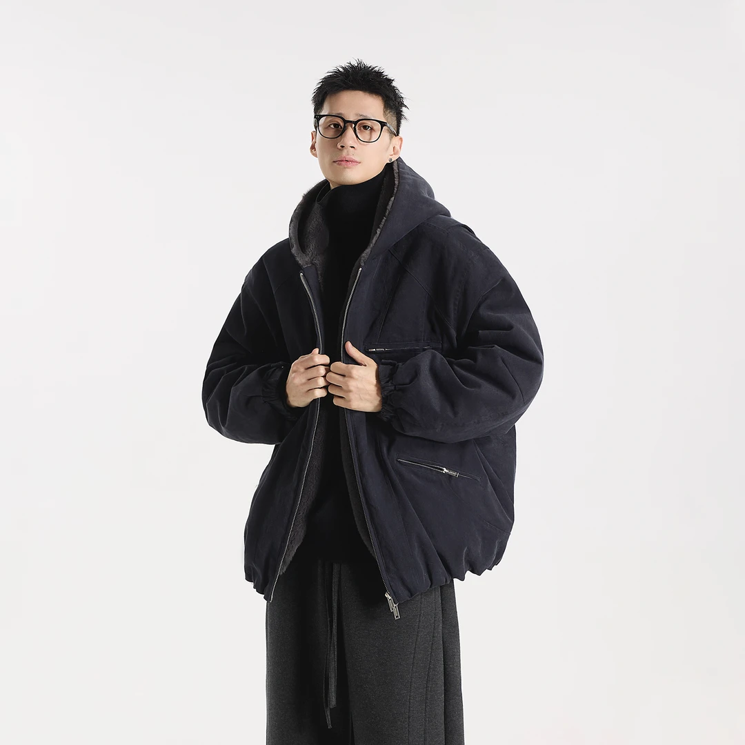 GCCDUPE77『温铠』重磅纯棉珠地帆布雾面水洗雪花绒冬季连帽夹克