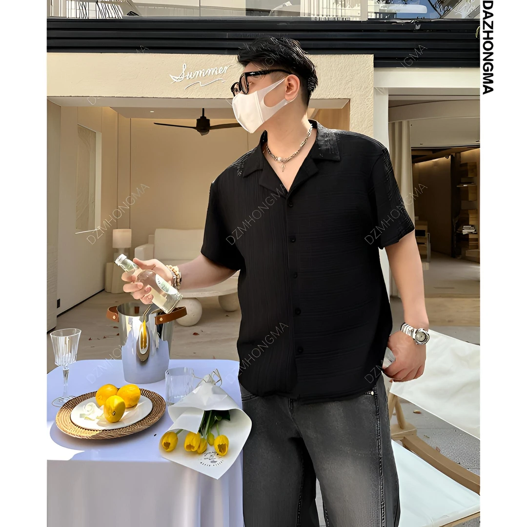 【大重码】贵公子百搭衬衣休闲复古小众薄款重磅古巴领提花衬衫男
