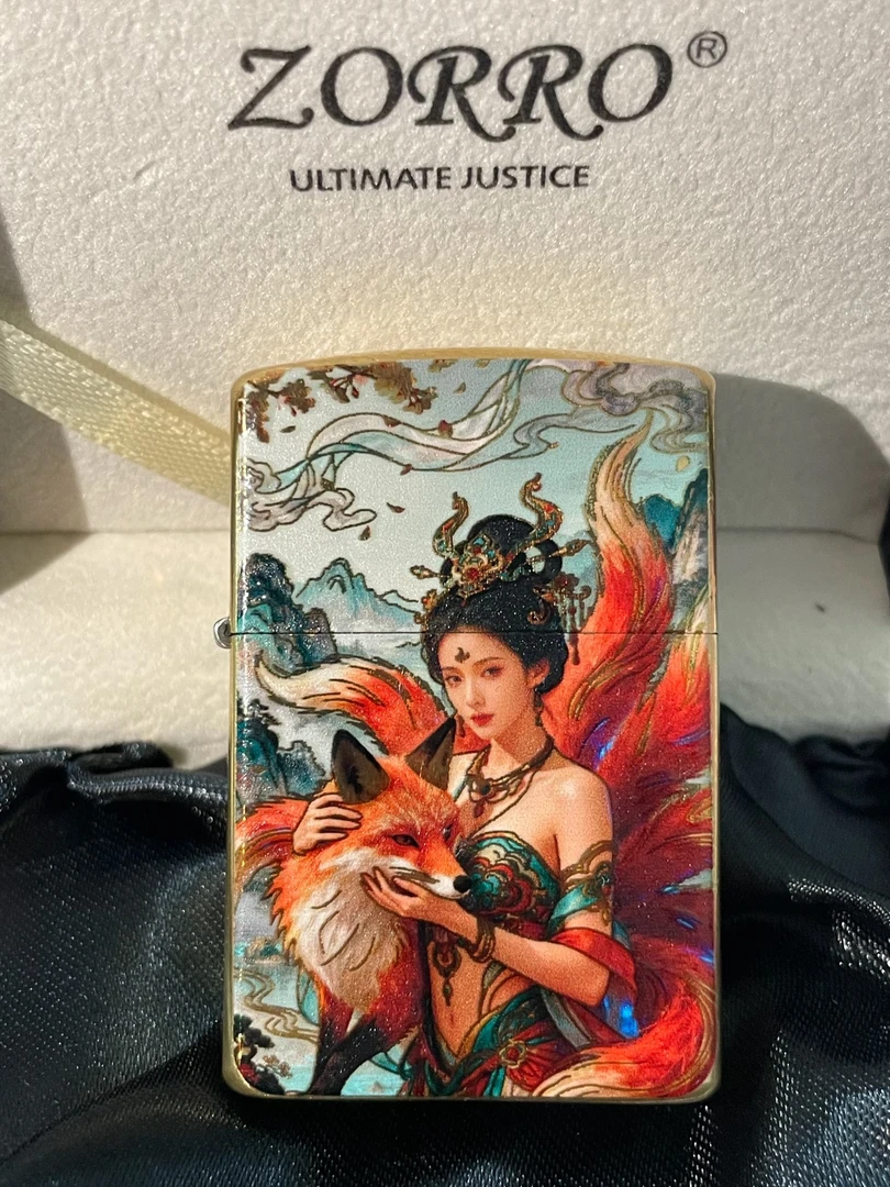 ZORRO佐罗3D镭射浮雕立体鎏金九天狐女打火机【不配油】