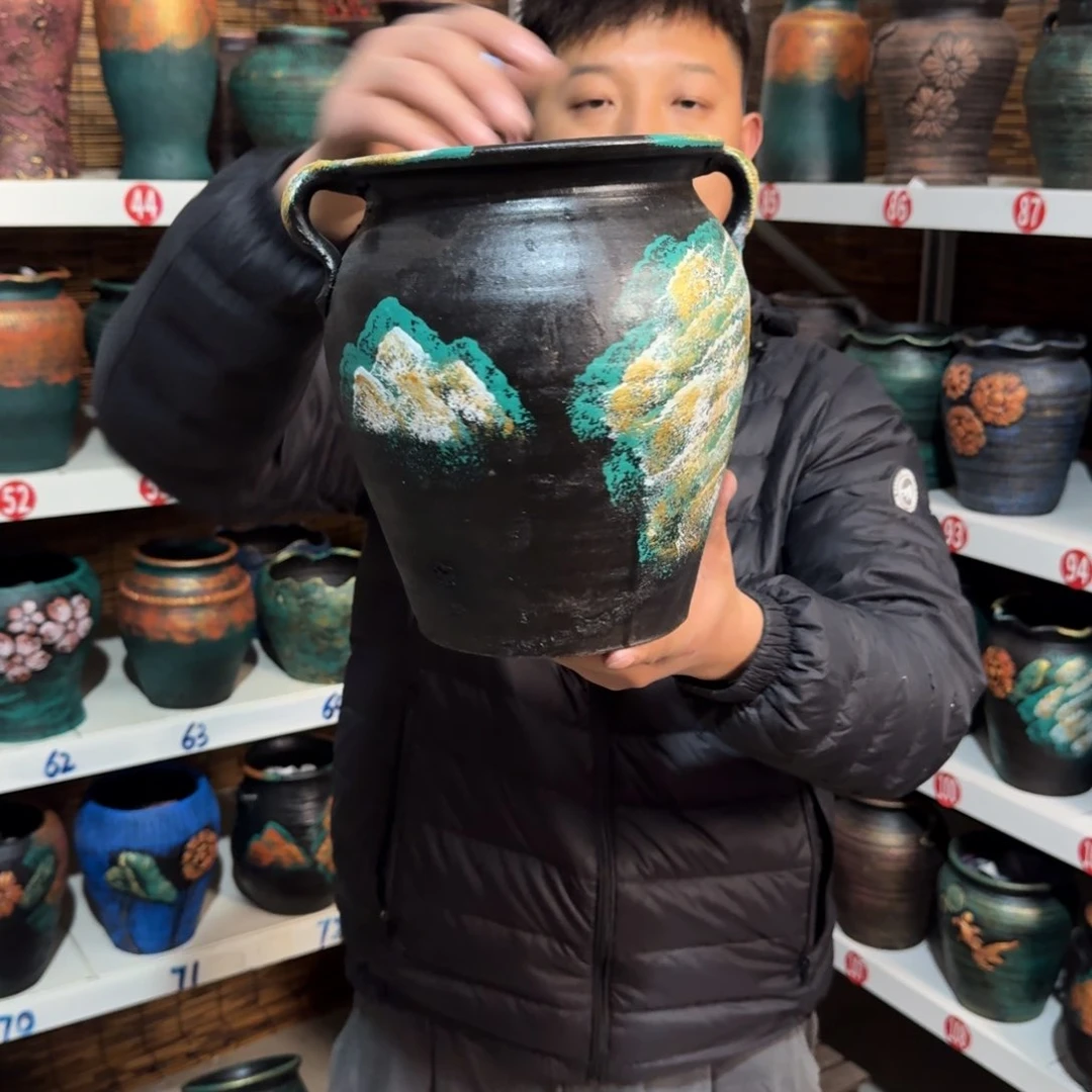 红陶红陶浮雕花盆炸炸炸