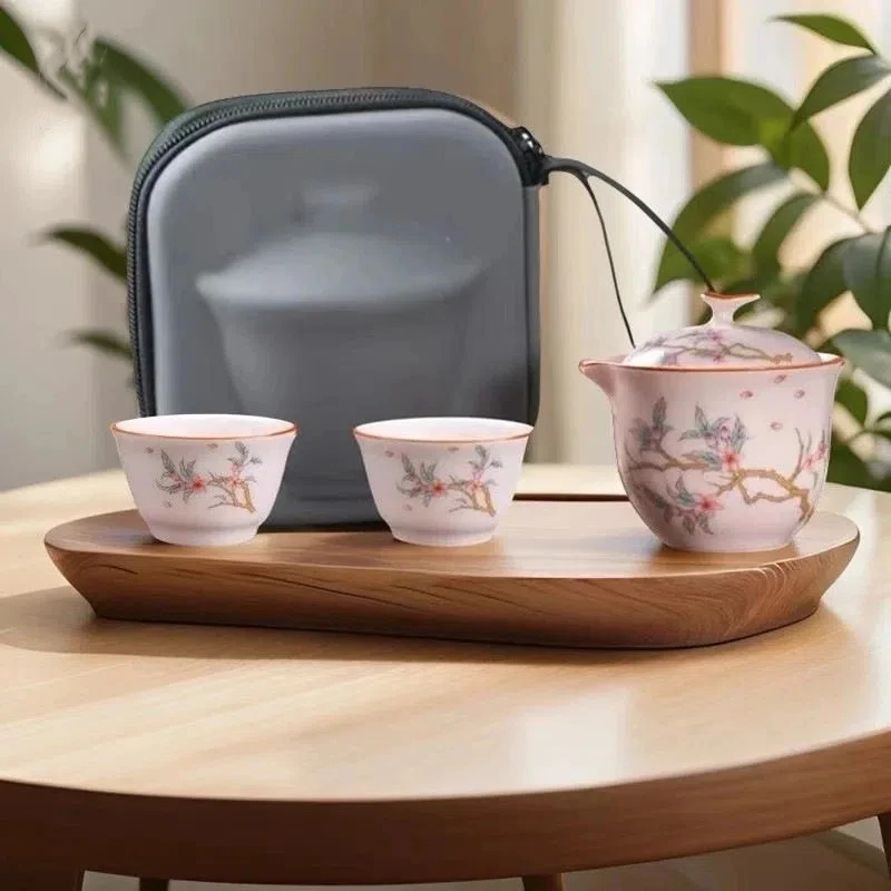 桃花手抓壶一壶三杯旅行套装2770