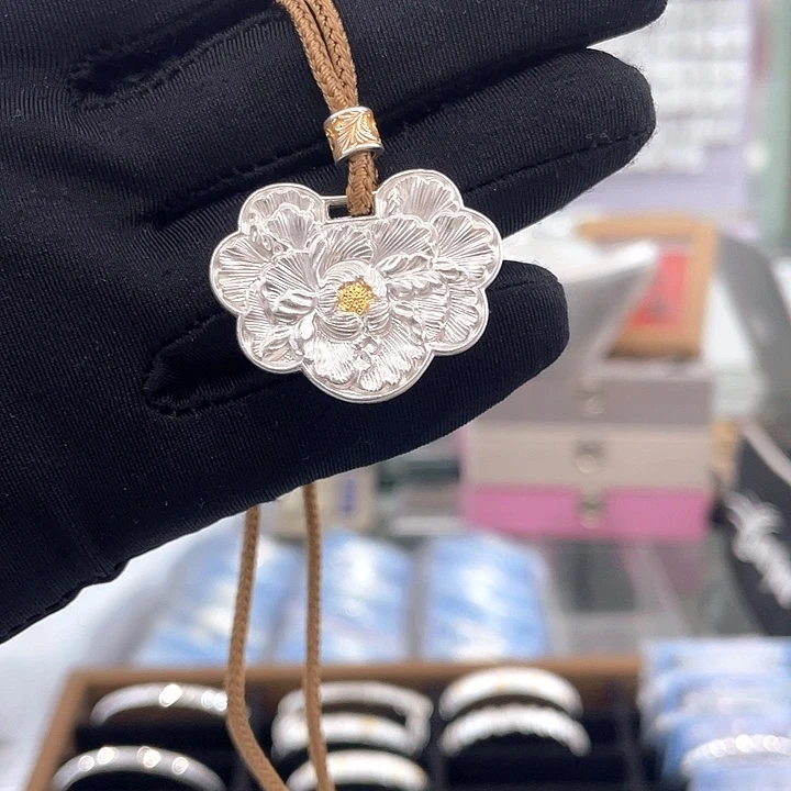 吊坠足银足银牡丹花吊坠