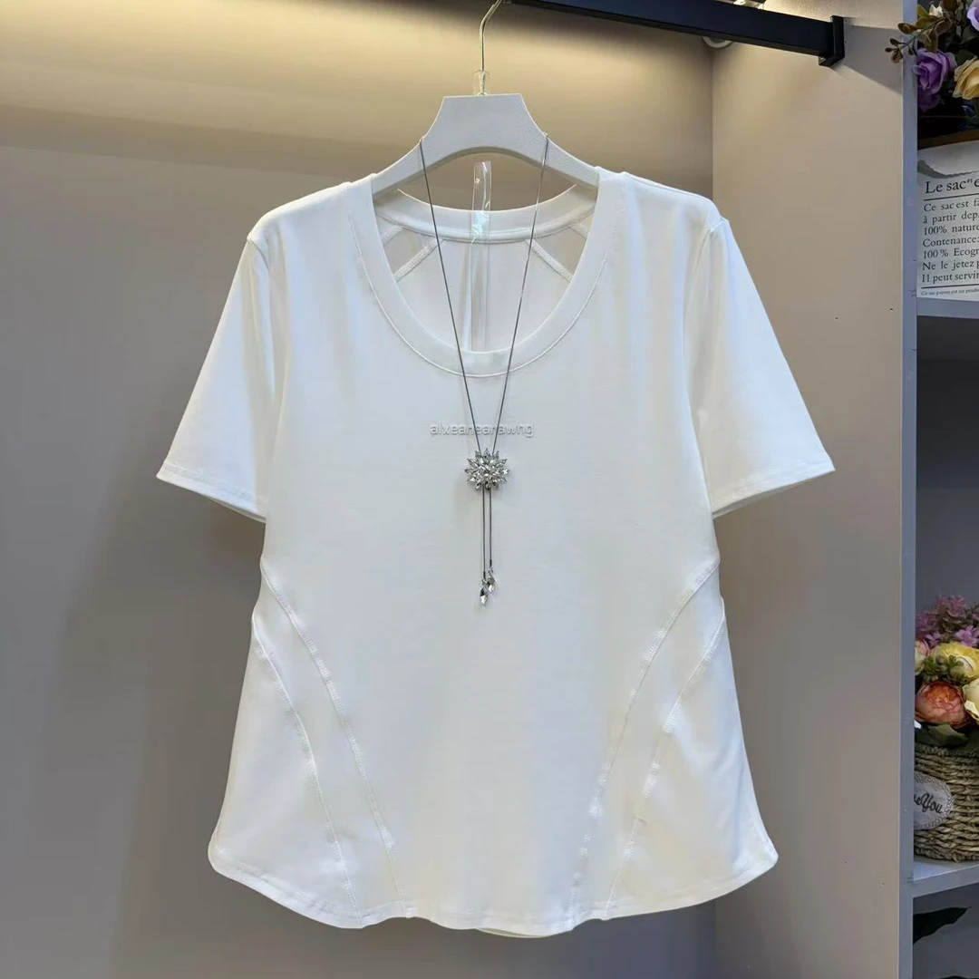 欧货2025设计感拼接显瘦高品质百搭短袖