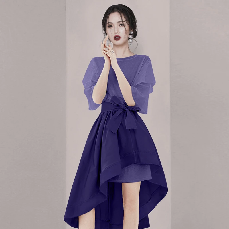 时尚气质女神范不规则高腰两件套夏季新款女洋气减龄显瘦套装裙