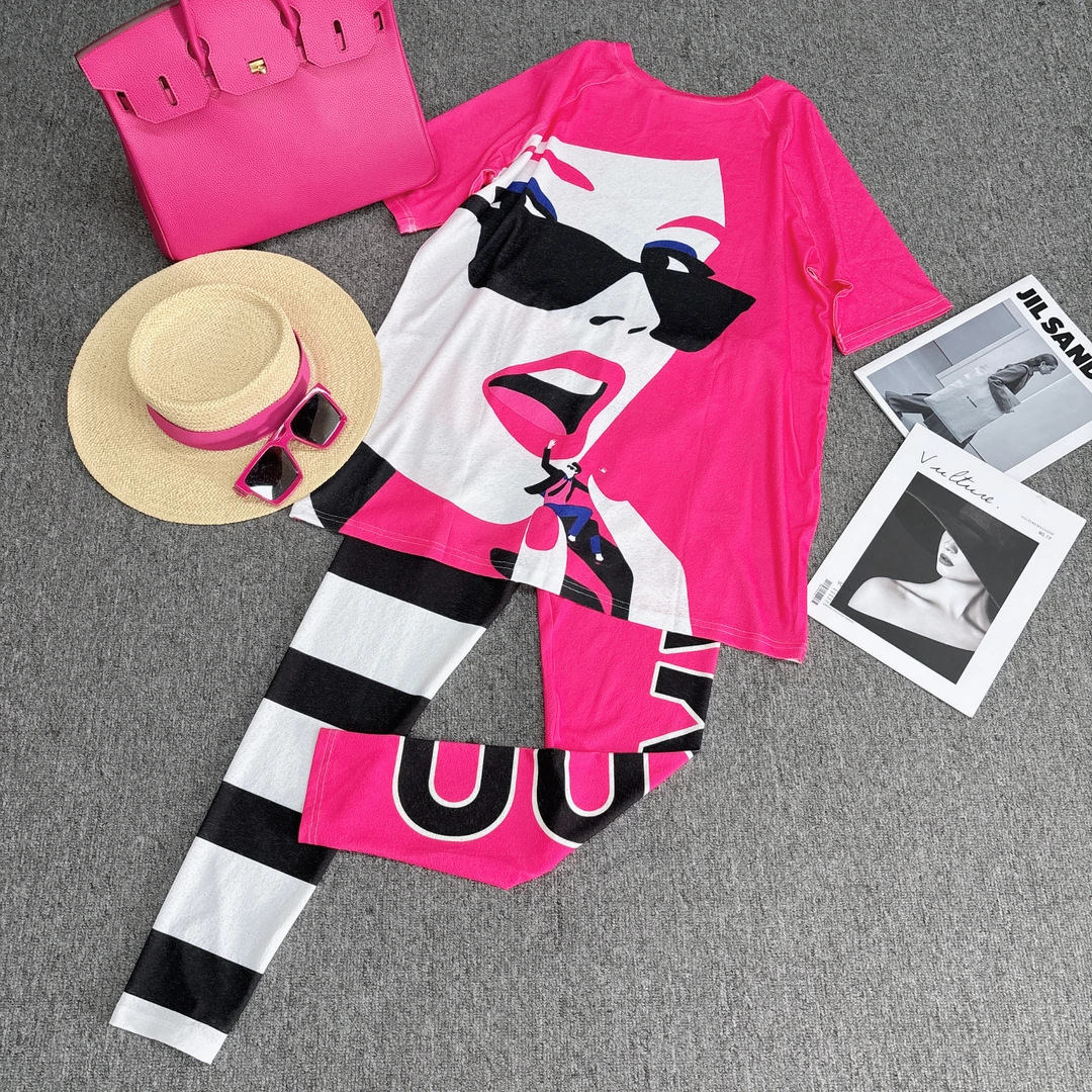 X0635定制款超大弹力竹节螺纹大美妞八分打底裤套装