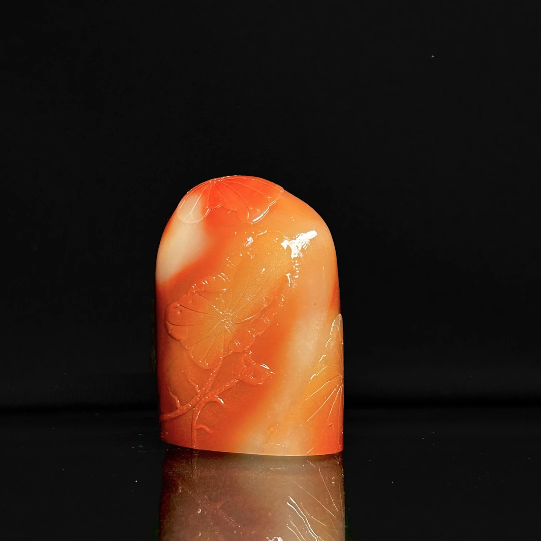 一心印社精品篆刻芙蓉石 荷花 年年有鱼 2*4.2*5.5CM随行闲章