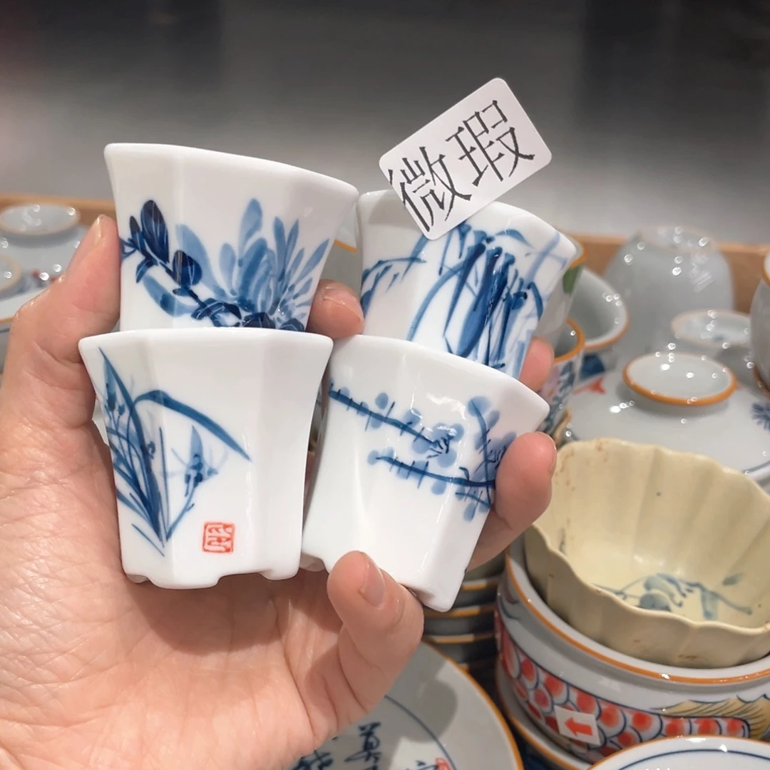 釉下手绘茶具微瑕