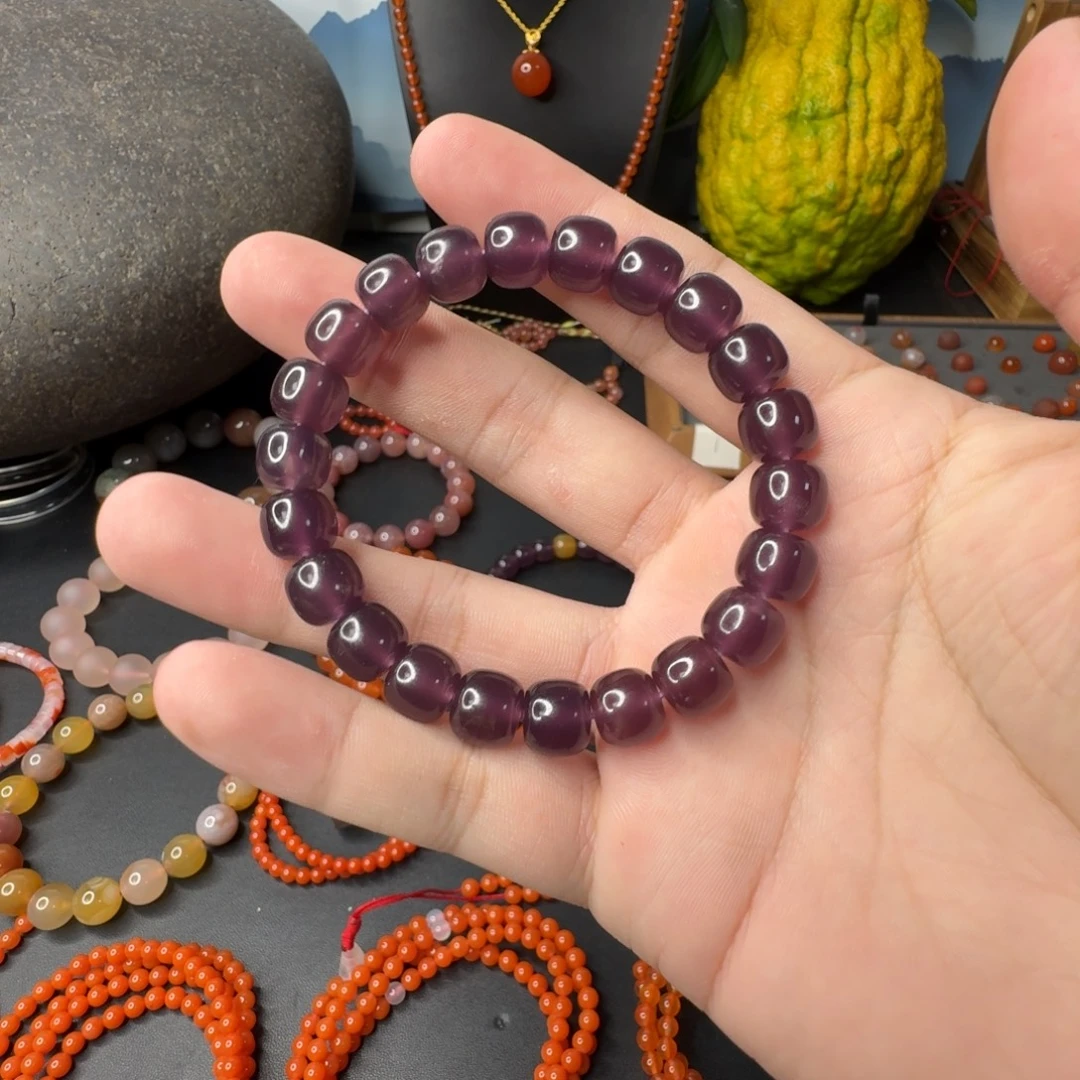 南红玛瑙未镶嵌单圈卡9.8微瑕冰紫