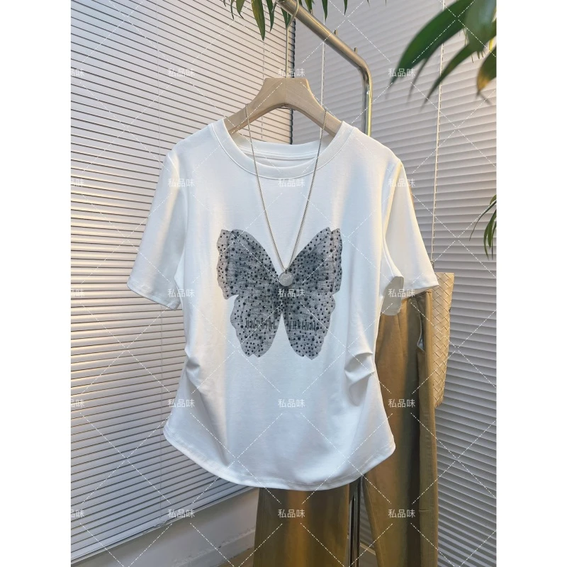 SPW私品味 2025夏季微宽松短袖棉质蝴蝶T恤 T19191