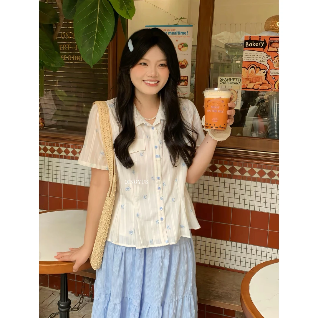 青屿衫-微胖显瘦韩系时尚气质休闲衬衫百搭减龄上衣夏季大码女装