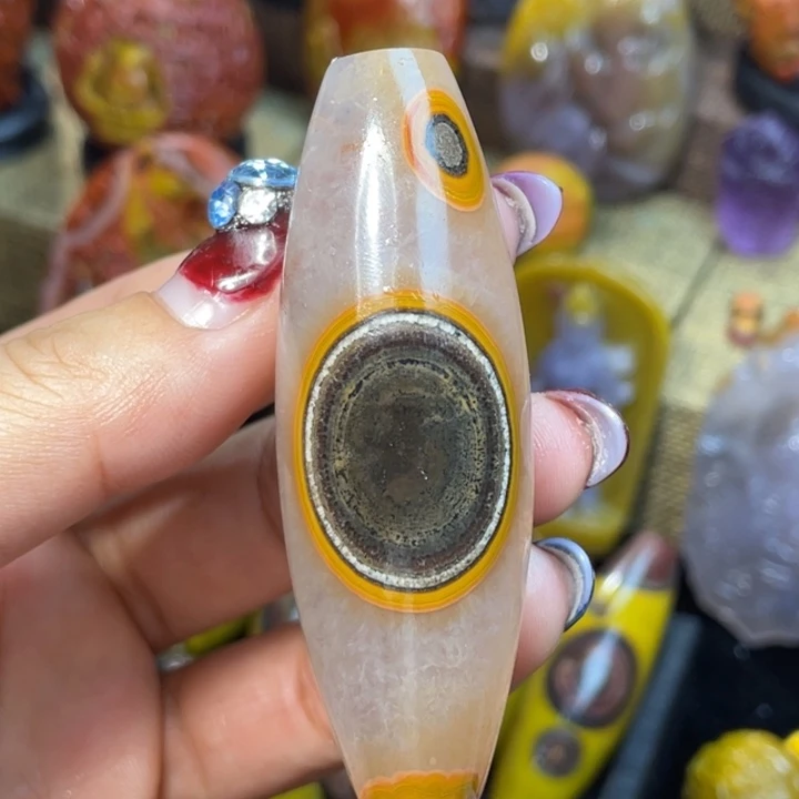 玛瑙/玉髓未镶嵌珠宝奇石收藏金沙拉丝大尺寸天眼天珠