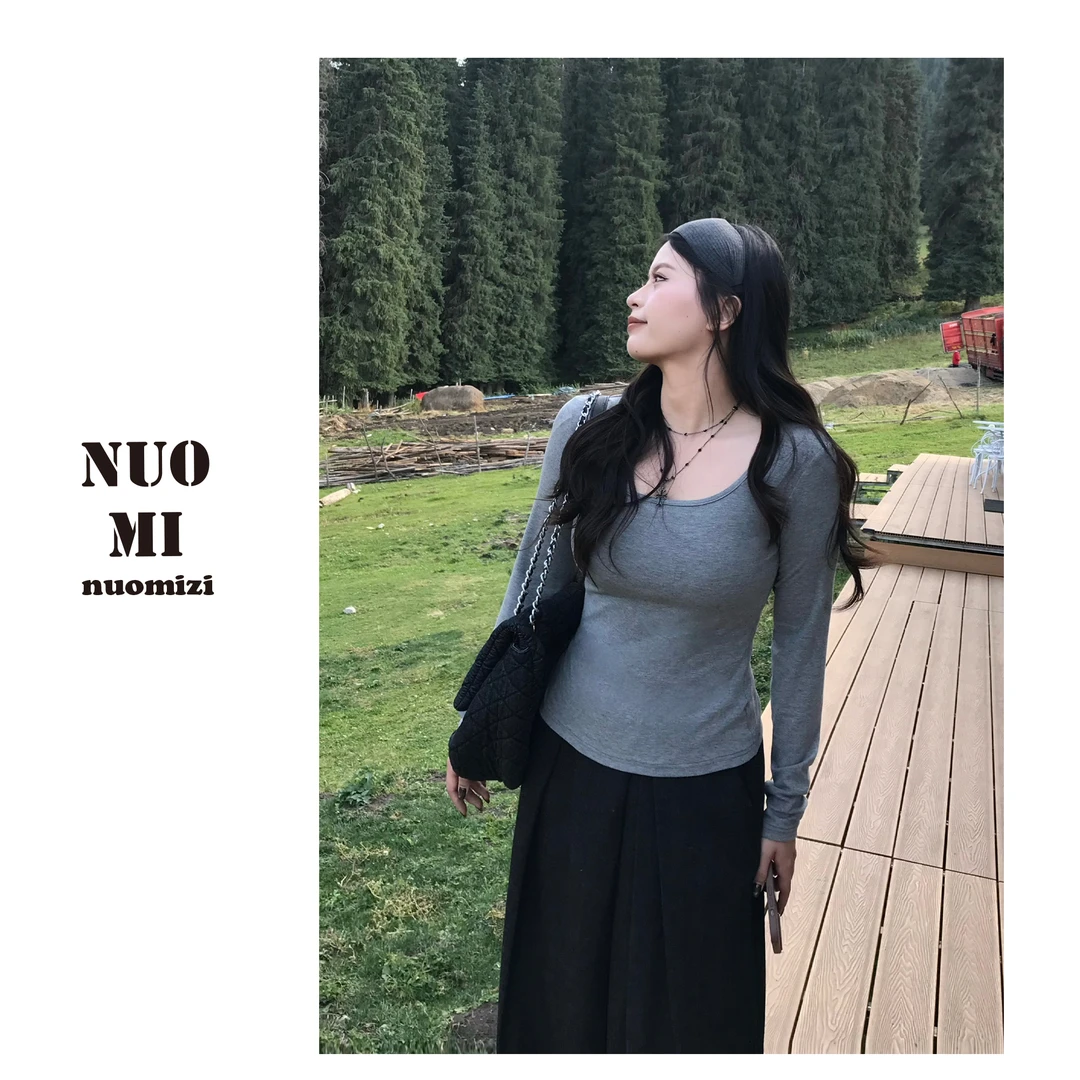 ZOZ糯米子[通勤打底]纯欲风T恤早秋修身显瘦收腰辣妹打底内搭上衣